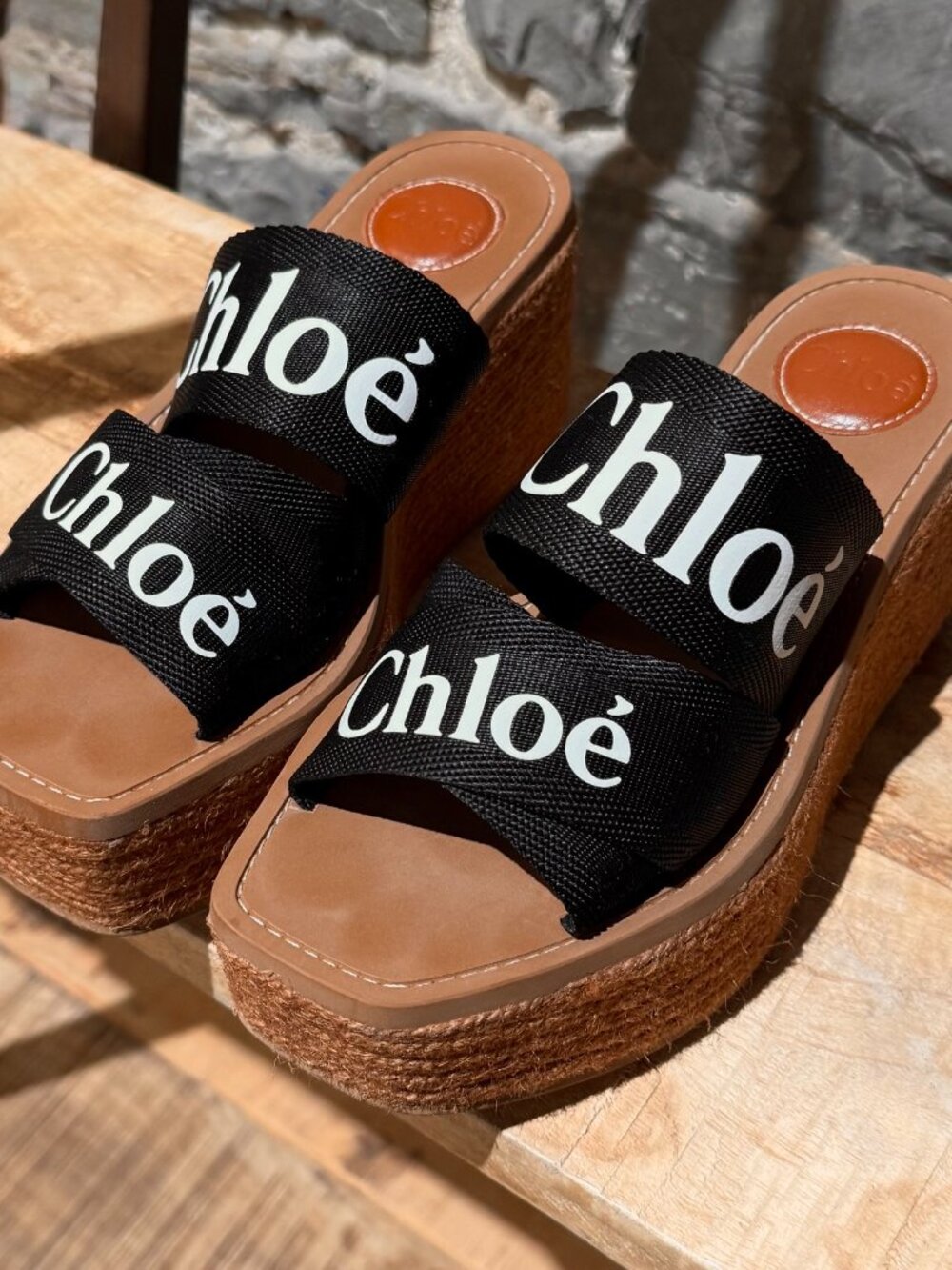 Chloé Black Logo Platform Wedge Woody Sandals - Picture 4 of 10